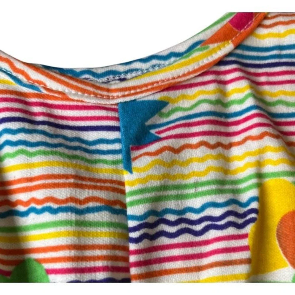 Nwt Vtg CLUB HOUSE ROMPER Rainbow Stripes w/Floral Elastic Waist Shorts 12/10/8